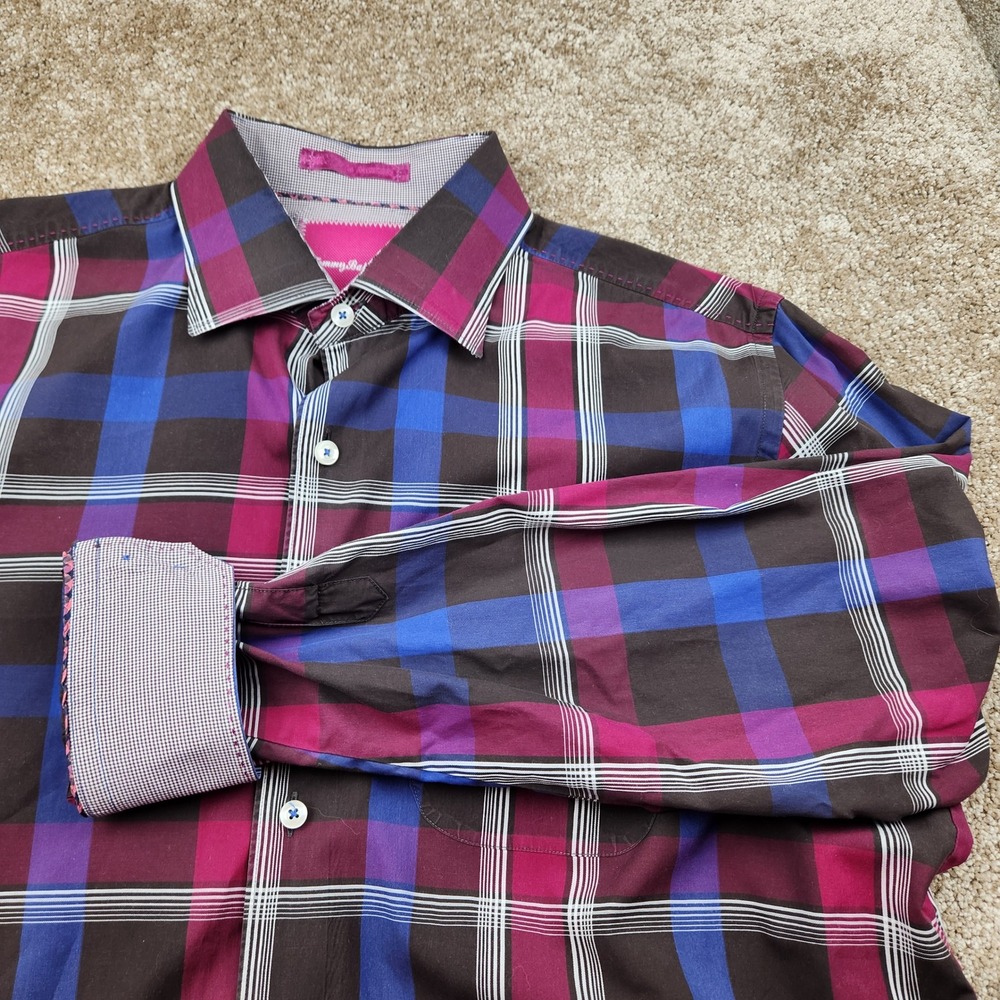 Tommy Bahama Mens Plaid Button Up Shirt L Long Sleeve Cotton Casual Beach